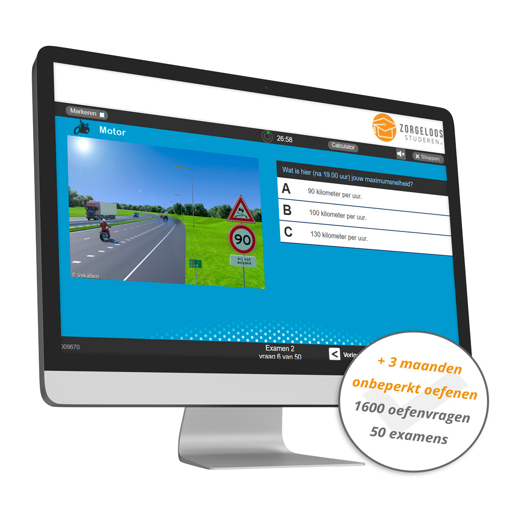 1600 Motor Theorie Oefenvragen en 50 Examens - 3 Maanden Onbeperkt Oefenen
